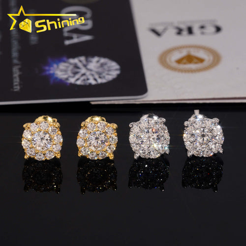 8.8mm Round Shape Iced Out Sparkling Earrings 925 Sterling Silver Moissanite Screw Back Stud Earring