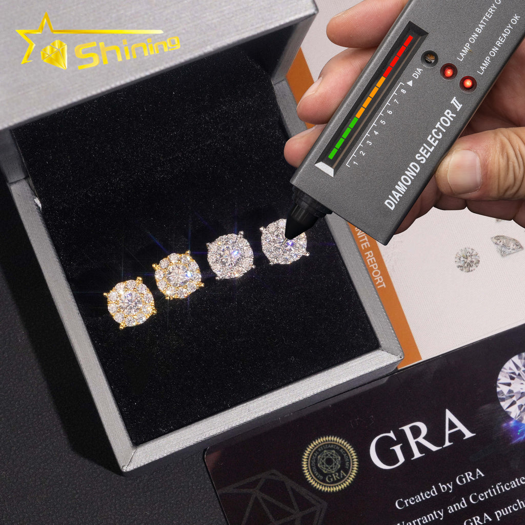 8.8mm Round Shape Iced Out Sparkling Earrings 925 Sterling Silver Moissanite Screw Back Stud Earring