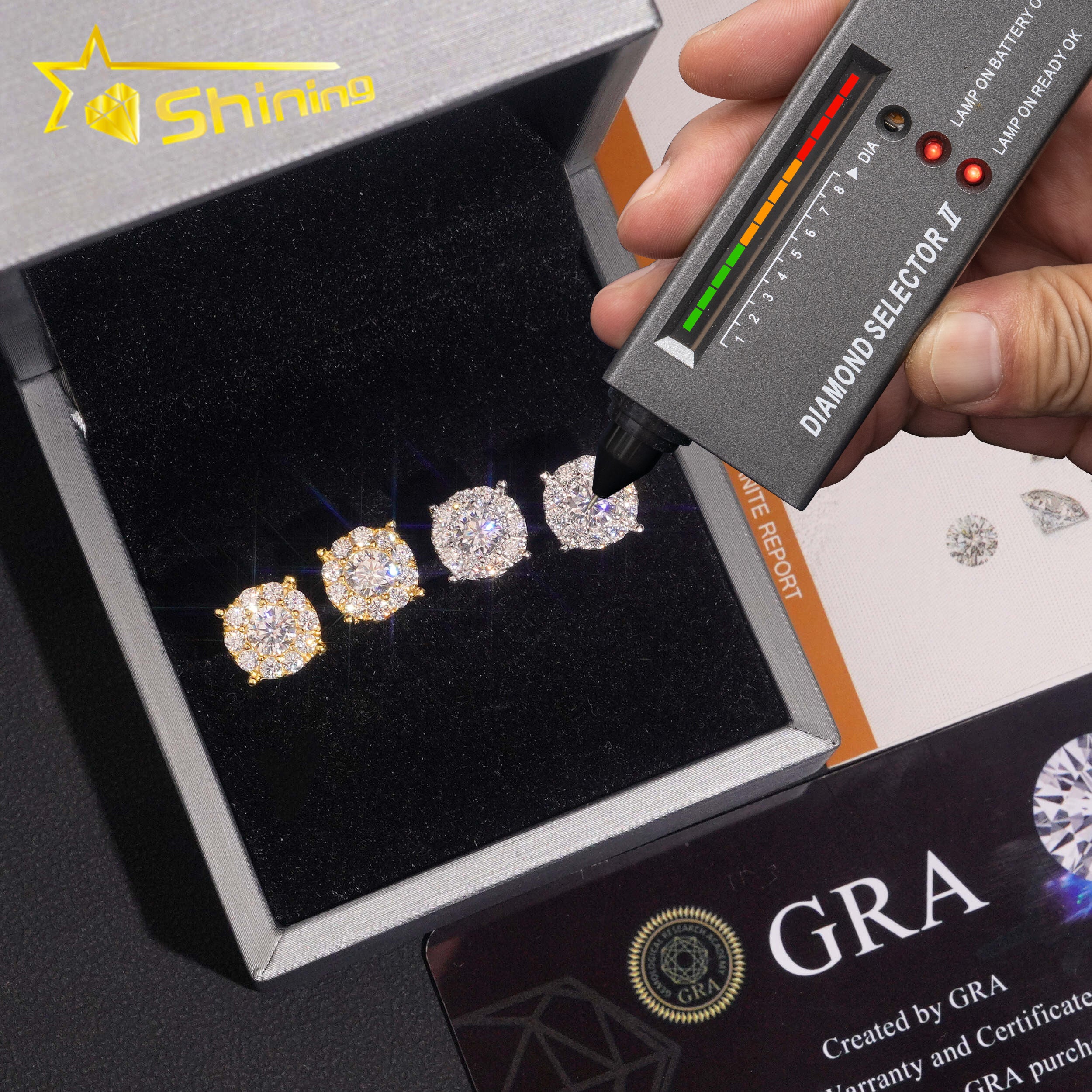 8.8mm Round Shape Iced Out Sparkling Earrings 925 Sterling Silver Moissanite Screw Back Stud Earring