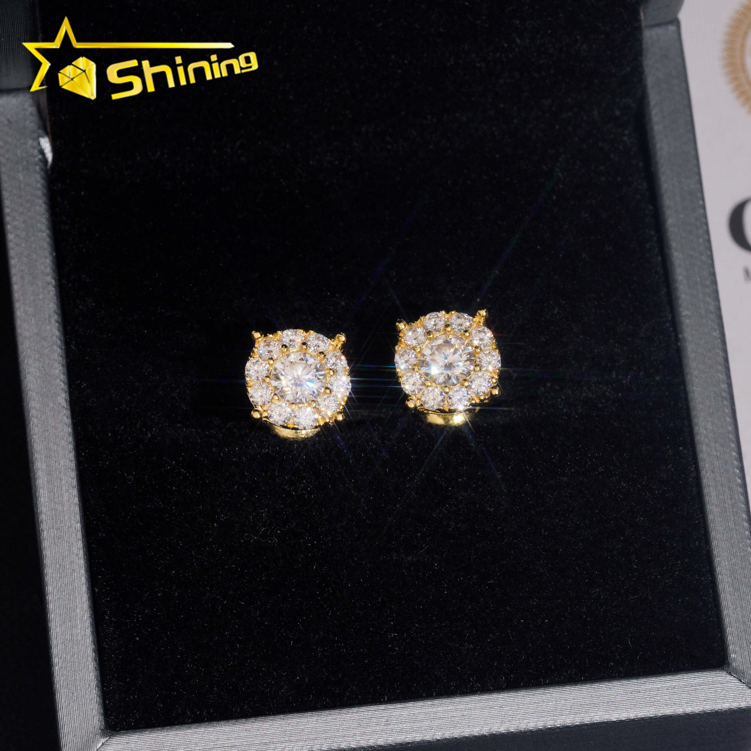 8.8mm Round Shape Iced Out Sparkling Earrings 925 Sterling Silver Moissanite Screw Back Stud Earring